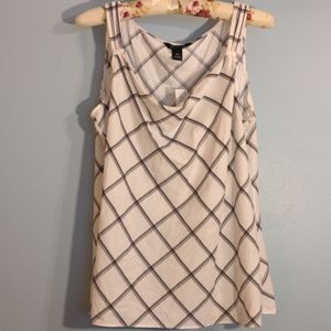 WHBM XL creamy white shell with black plaid